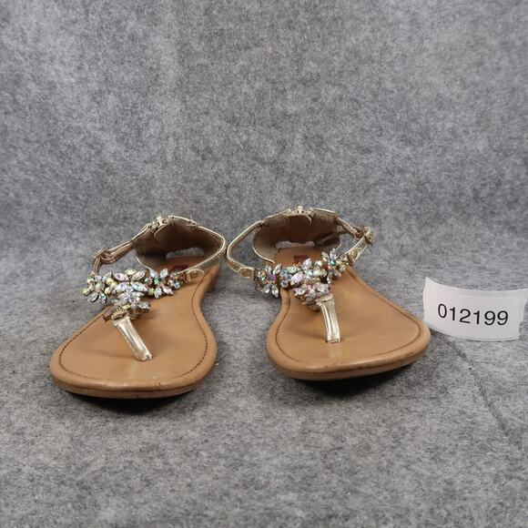 Union Bay Shoes Womens 7 Sandals Flat Thong Embellished Strap Heel Zip Metallic - Picture 2 of 10